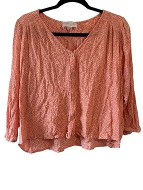 ☀️ French Grey Orange with White Dots Cropped Blouse